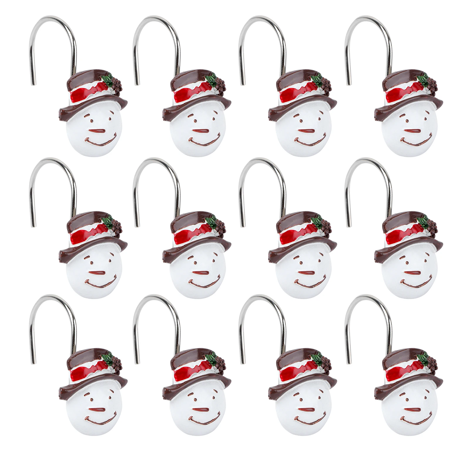 

12Pcs Resin Hooks Easy Install Remove Snowman Themed Curtain Hanger for Bathroom Holiday Decoration Christmas Curtain Hook