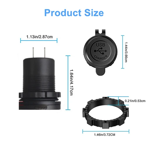 Imagen 2 del producto Cargador de coche Triple USB C, tomas USB PD y 18W QC3.0 con interruptor de botón, voltímetro LED Digital de 12V/24V para coche, barco, RV