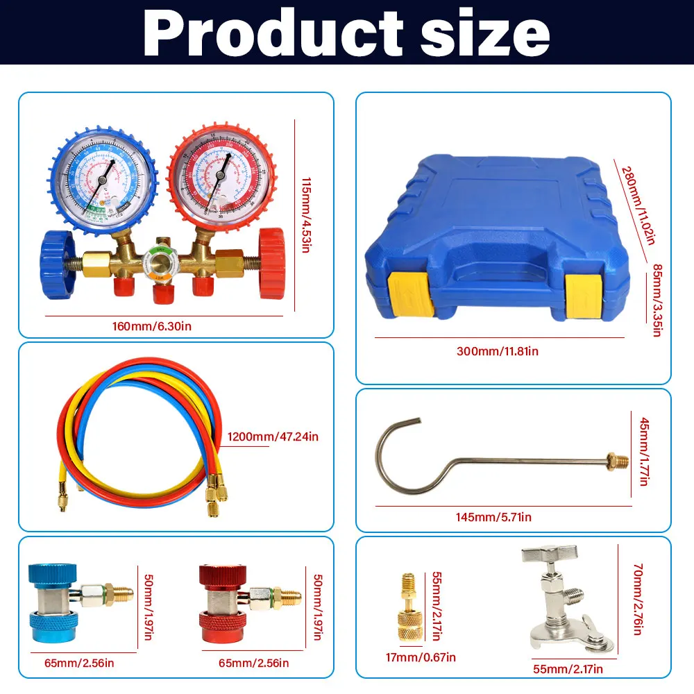 [Penjualan besar] Set Alat Ukur Manifold Refrigeran Pro dengan Ulir 1/4 Inci - Kompatibel Multi Gas untuk Sistem R134A R22 R410A R404A