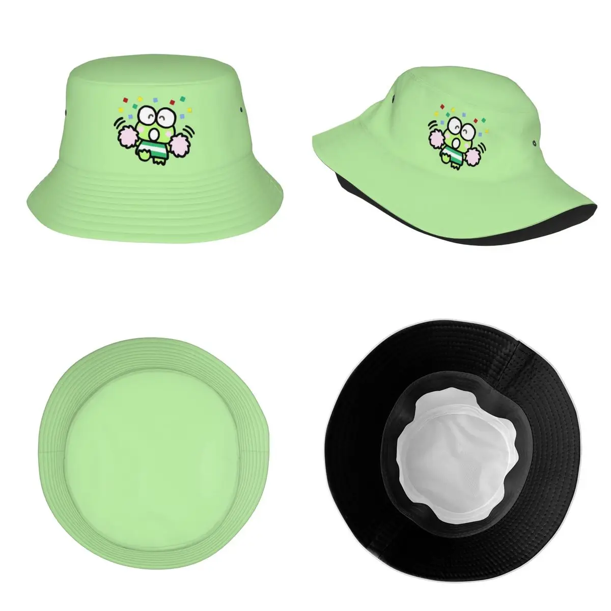 Unisex Harajuku Bucket Hat Keroppi Sanrio Frog Green Merchandise Bob Hat For Beach Headwear UV Protection