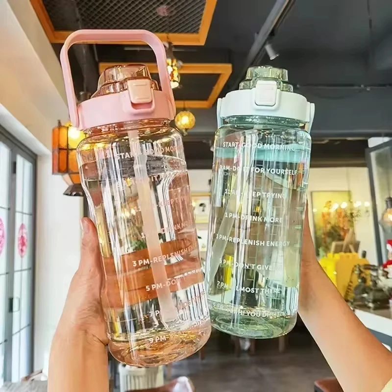 2000ml Large Capacity Plastic Straw Water Cup Sports Water Bottle High Value Outdoor Camping Drinking Tools