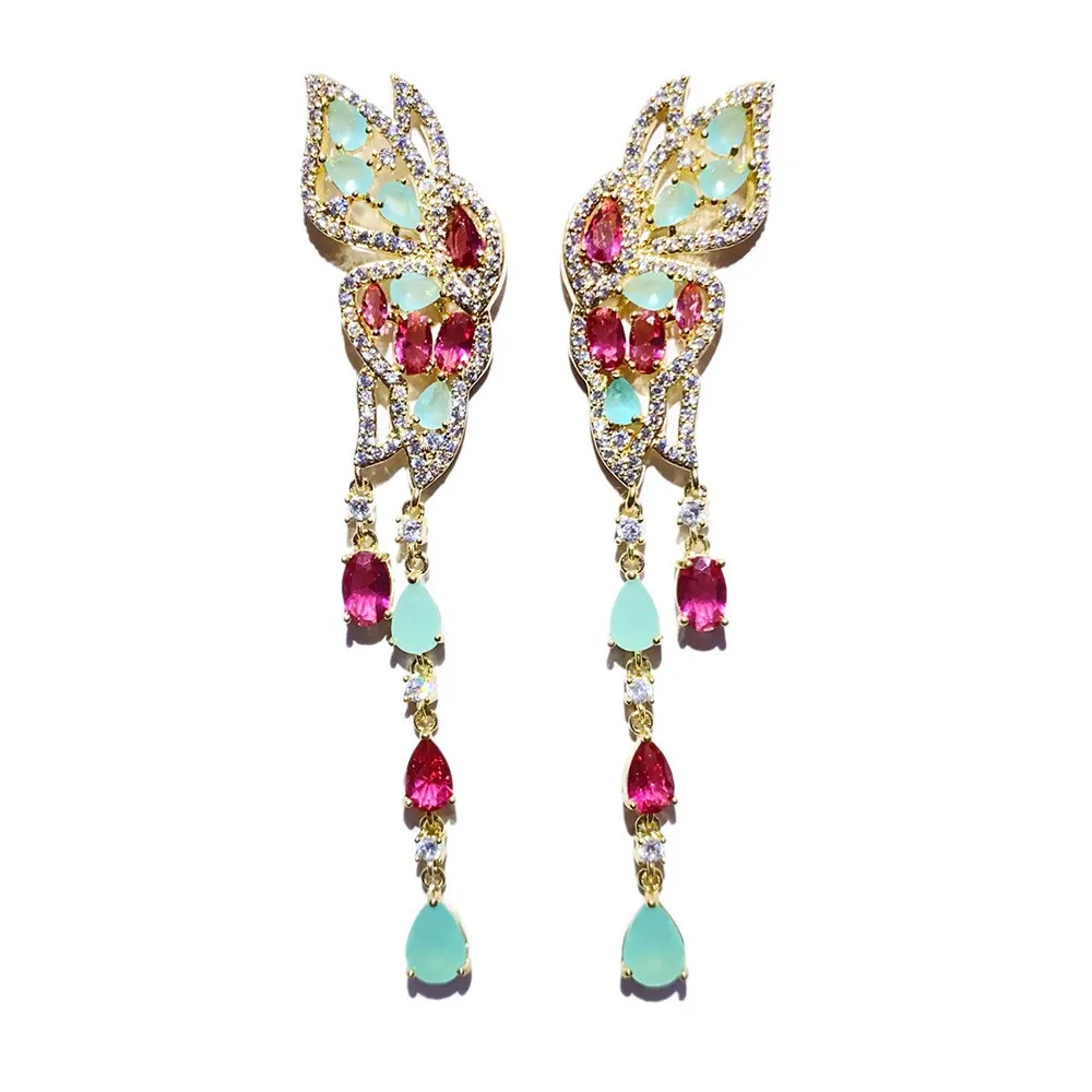 

Sparkling 925 Silver Semi-precious Gemstone Butterfly Drop Dangle Earring Garnet Tourmarline AB Style Statement Women Jewelry