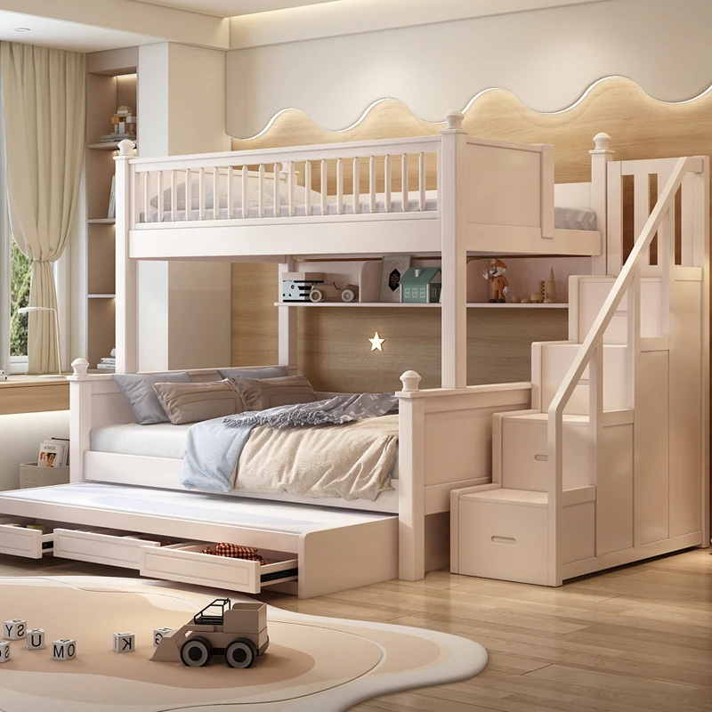 Full solid wood high and low bed upper and lower bunk small apartment with slide children's bed