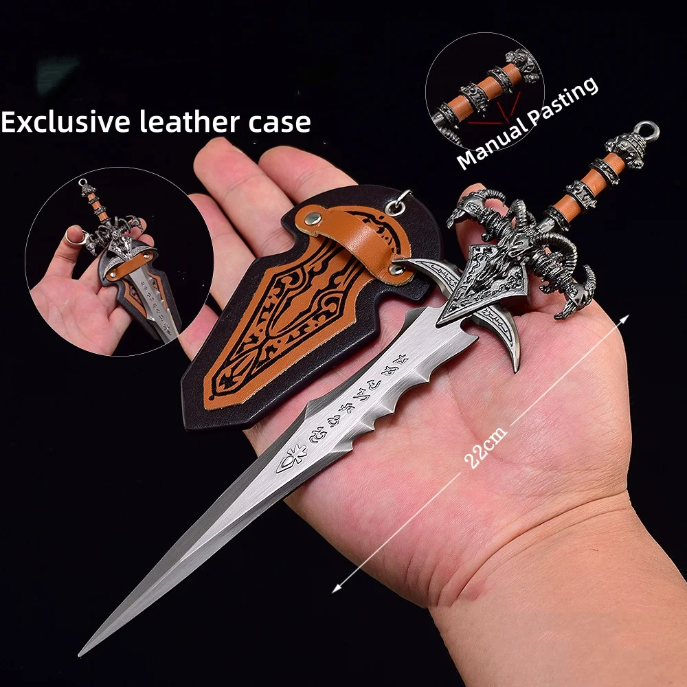 8.6 Inches Frostmourne Sheep Head Sword Keychain Gifts for Men Teens Game Fan Metal Swords Keyring Cosplay Accessories Ornaments