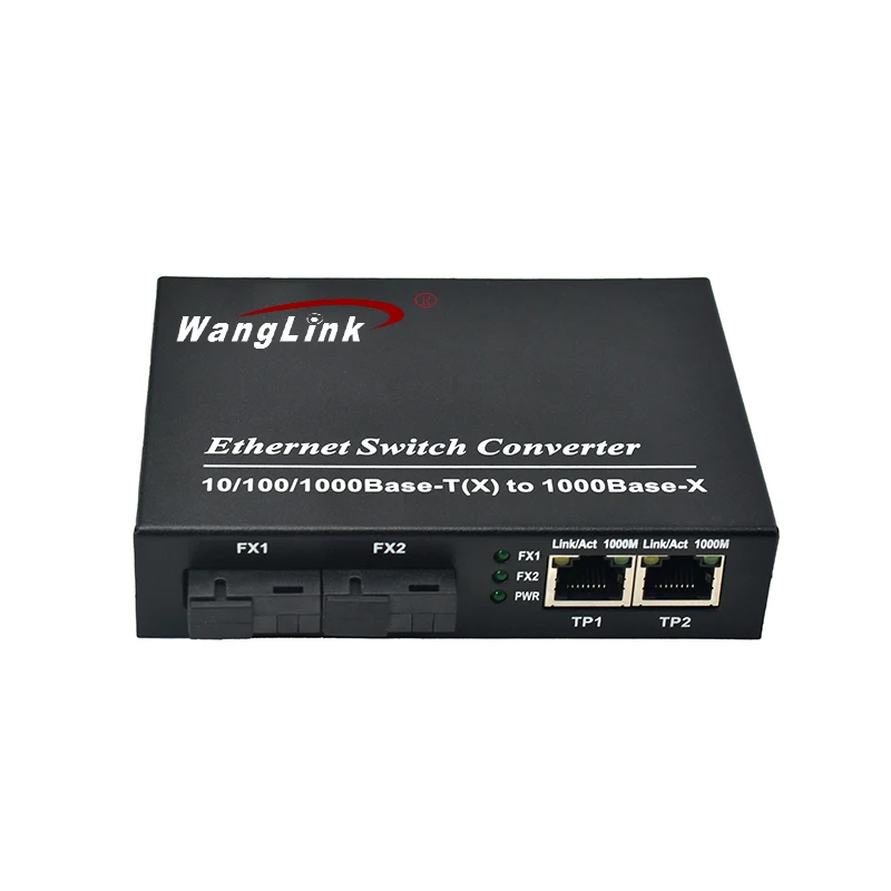 10/100/1000Mbps Fiber Media Converter 2 SC + 2 RJ45 Ethernet Port Gigabit 2 Fiber Port Media Converter