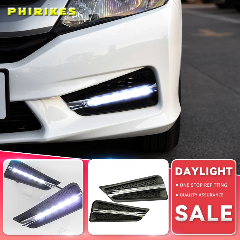 

LED daytime Running Lights for Honda City 2015 2016 fog lamp cover drl with yellow turn signal light car styling