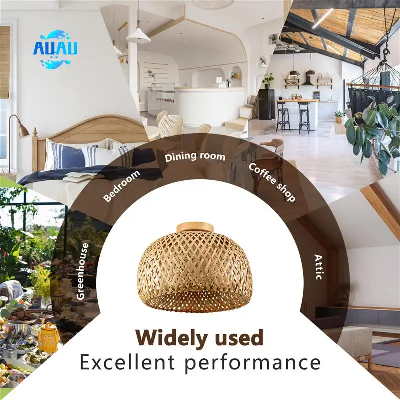 

AUAU-Bamboo Wicker Rattan Light Fixture Flush Mount Hanging Ceiling Lamp For Living Room Bedroom Dining Room