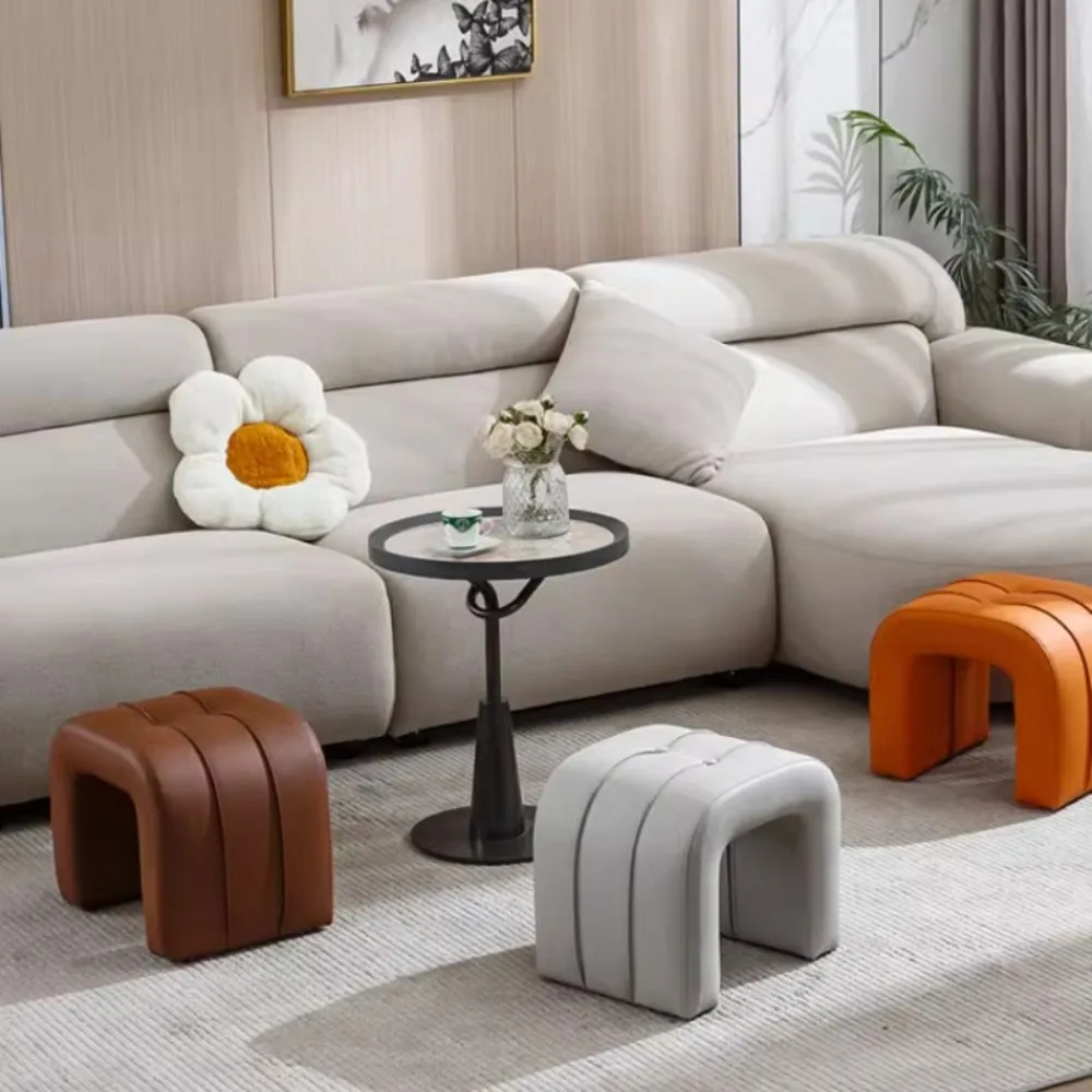 

Leather Adults Stool Arcade Toddlers Elegant Portable Stool Ottomans Shoe Changing Tabourets De Bar Furniture Decoration
