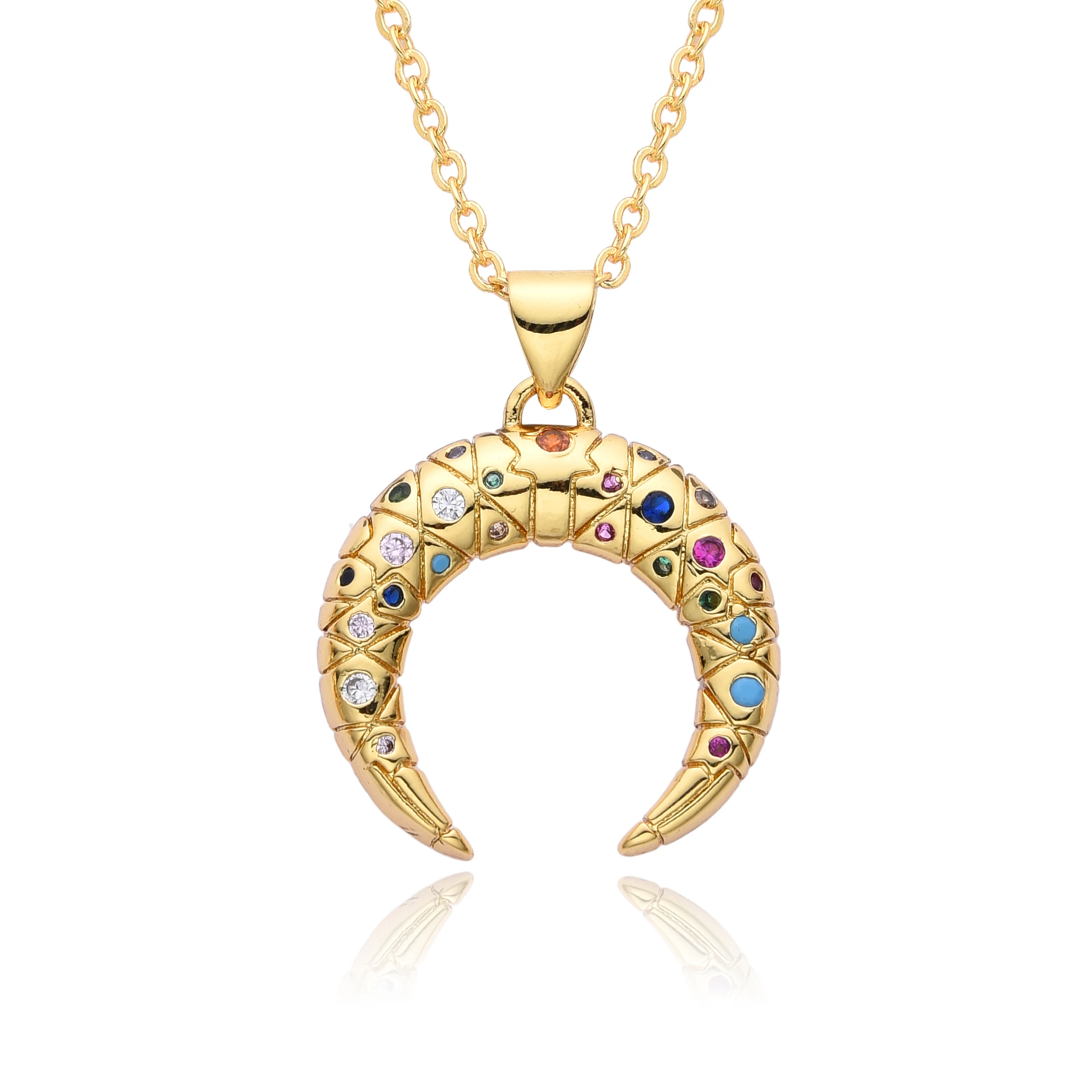 KPOP Gold Color Moon Charms Micro-inlaid CZ Necklace for Women Crescent Choker Chain Pendant DIY Jewelry Accessories Wholesale