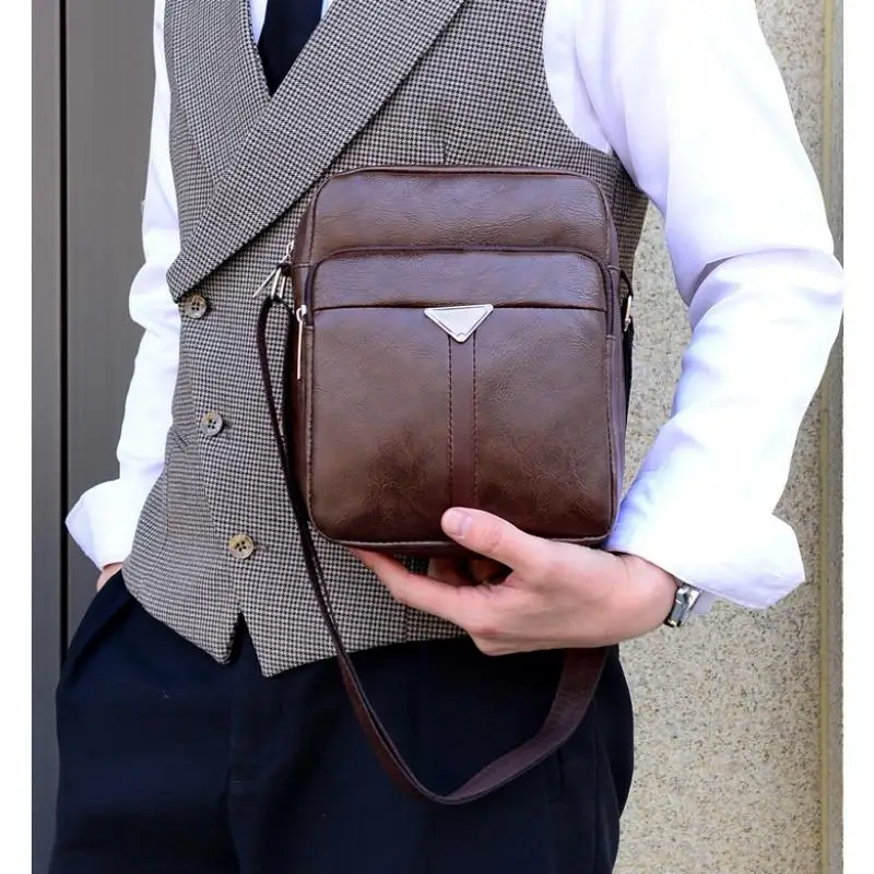 

Men's Casual Crossbody Briefcase Backpack Korean Business Vertical Leather Flap Solid Color Messenger Bag
