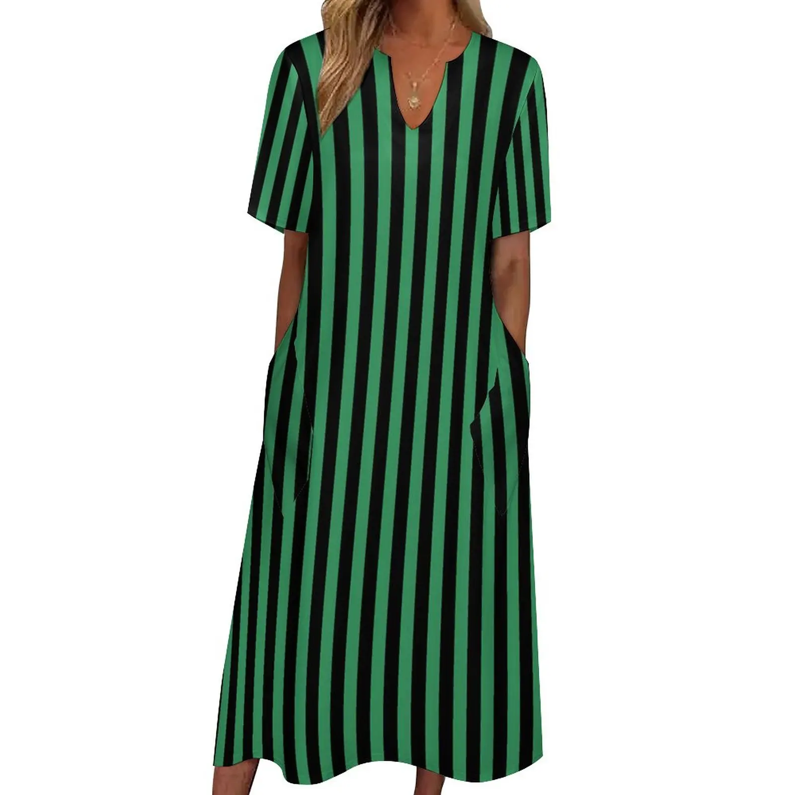 Candy Striped Dress Summer Green and Black Streetwear Bohemia Long Dresses Womens Cute Maxi Dress Birthday Gift