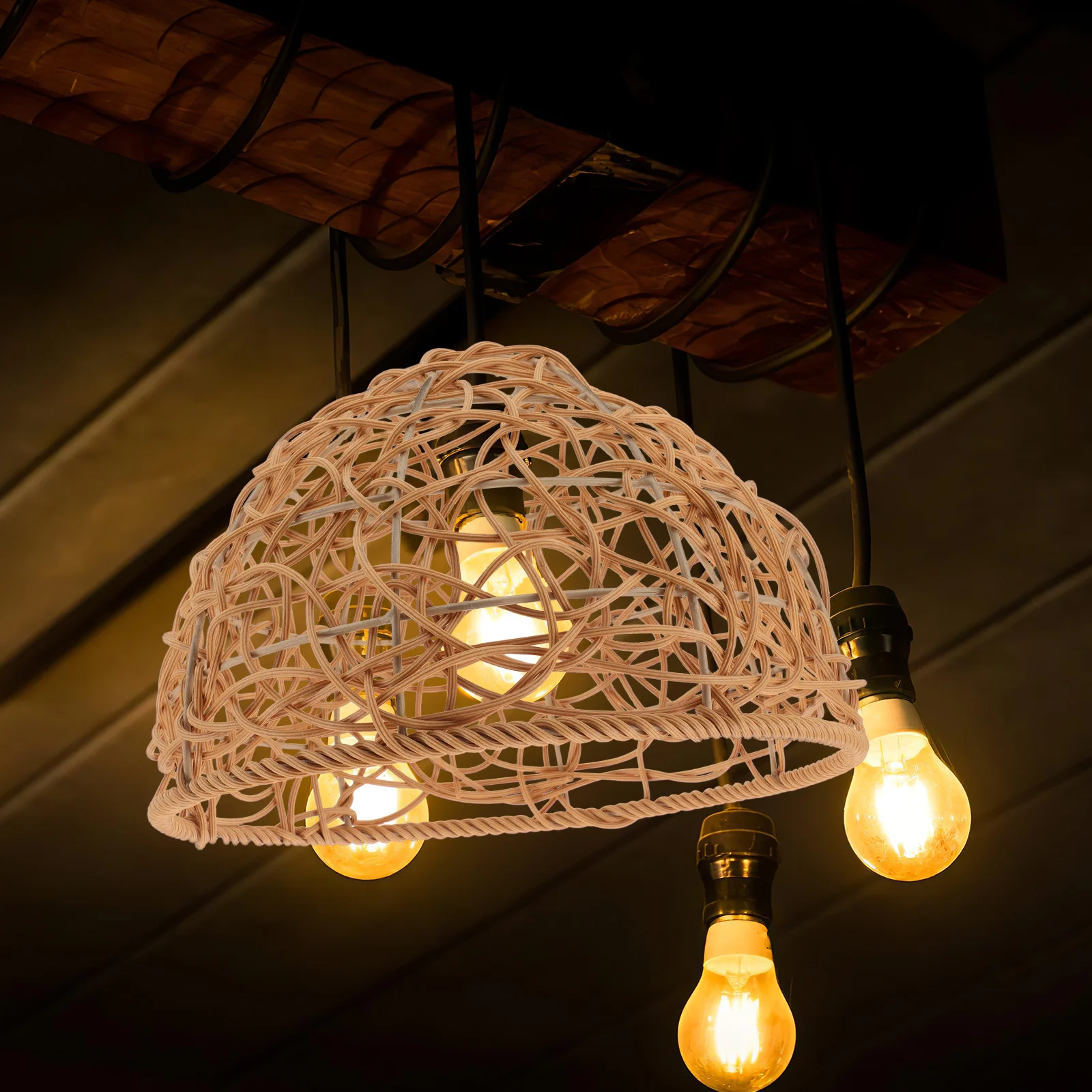 

Handwoven Faux Rattan Lampshade Modern Boho Pendant Lamp Cover Farmhouse Kitchen Dining Room Decorative Woven Light Shade