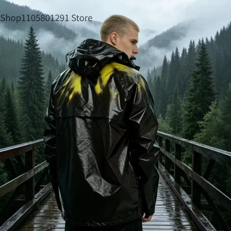 Men's Heat Color Changing Hooded Jacket, Windproof Outdoor Hiking Windbreaker, Casual Loose Waterproof Coat for Sports Travel