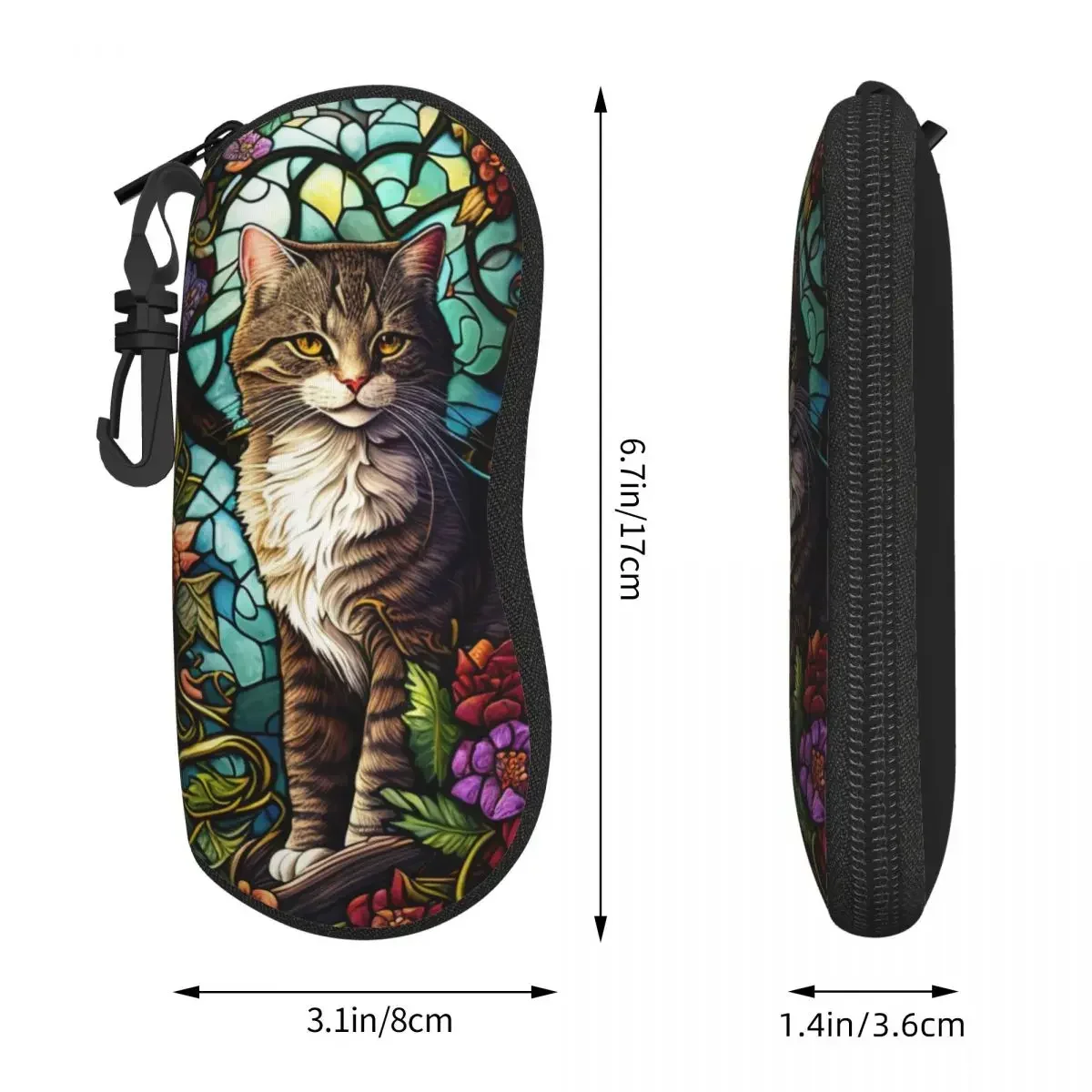 Cat Stained Glass Glasses Case Colorful Flowers Daily Sunglasses  For Men Women Eyewear Organizer Zip Eyeglass s Cover