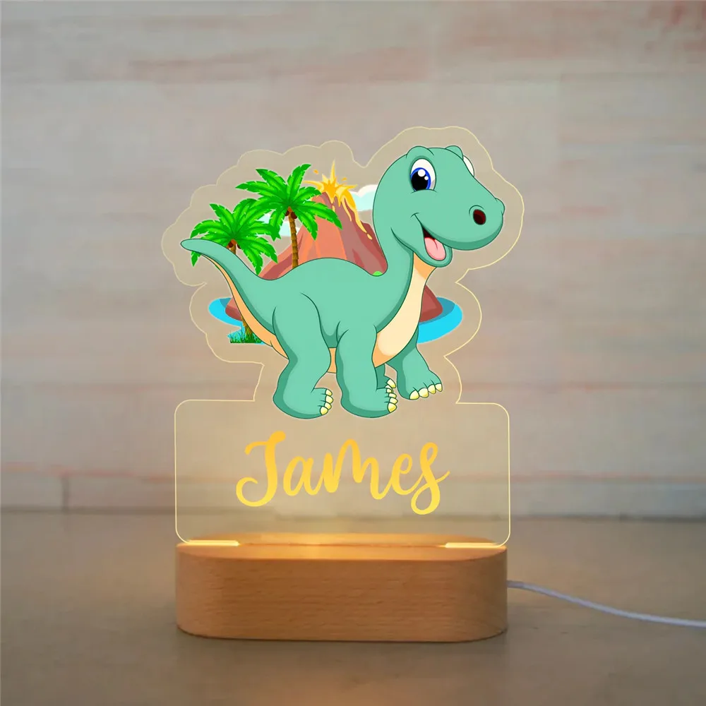 Custom Name Dinosaur/Turtle LED USB Night Light Personalized Cartoon Acrylic Lamp for Baby Boys Kids Children Home Decoration