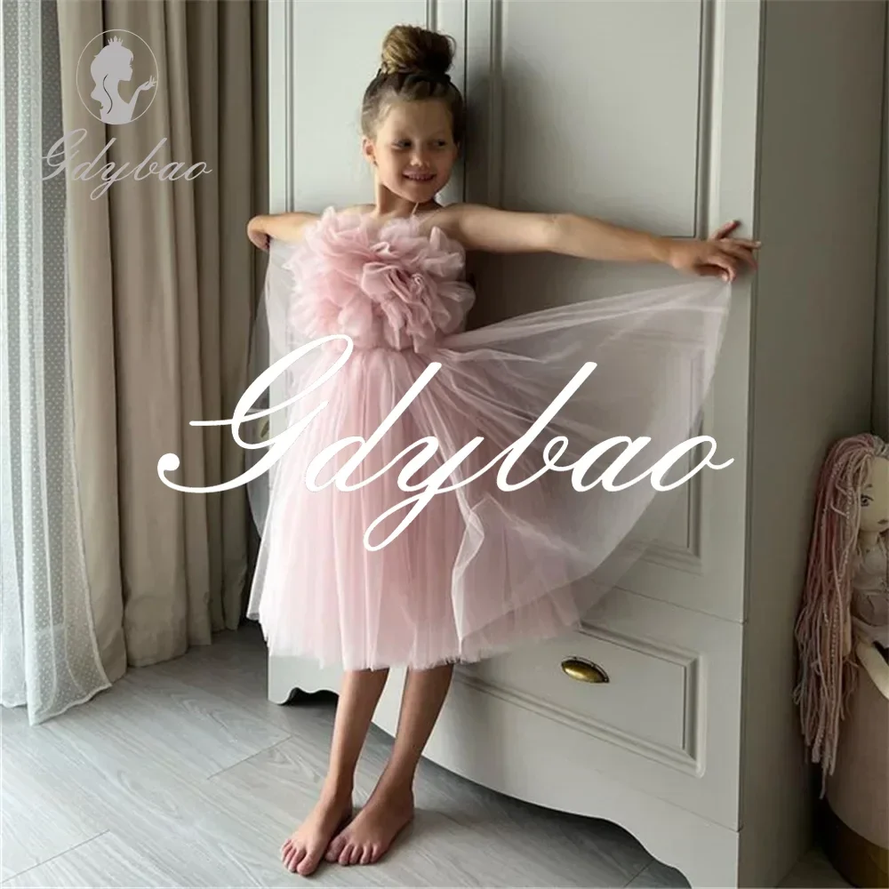 Classic Elegant Full Flower Wedding Party Dress For Girl Sleeveless Tea Length Simple Formal Long First Communion Gown New 2024