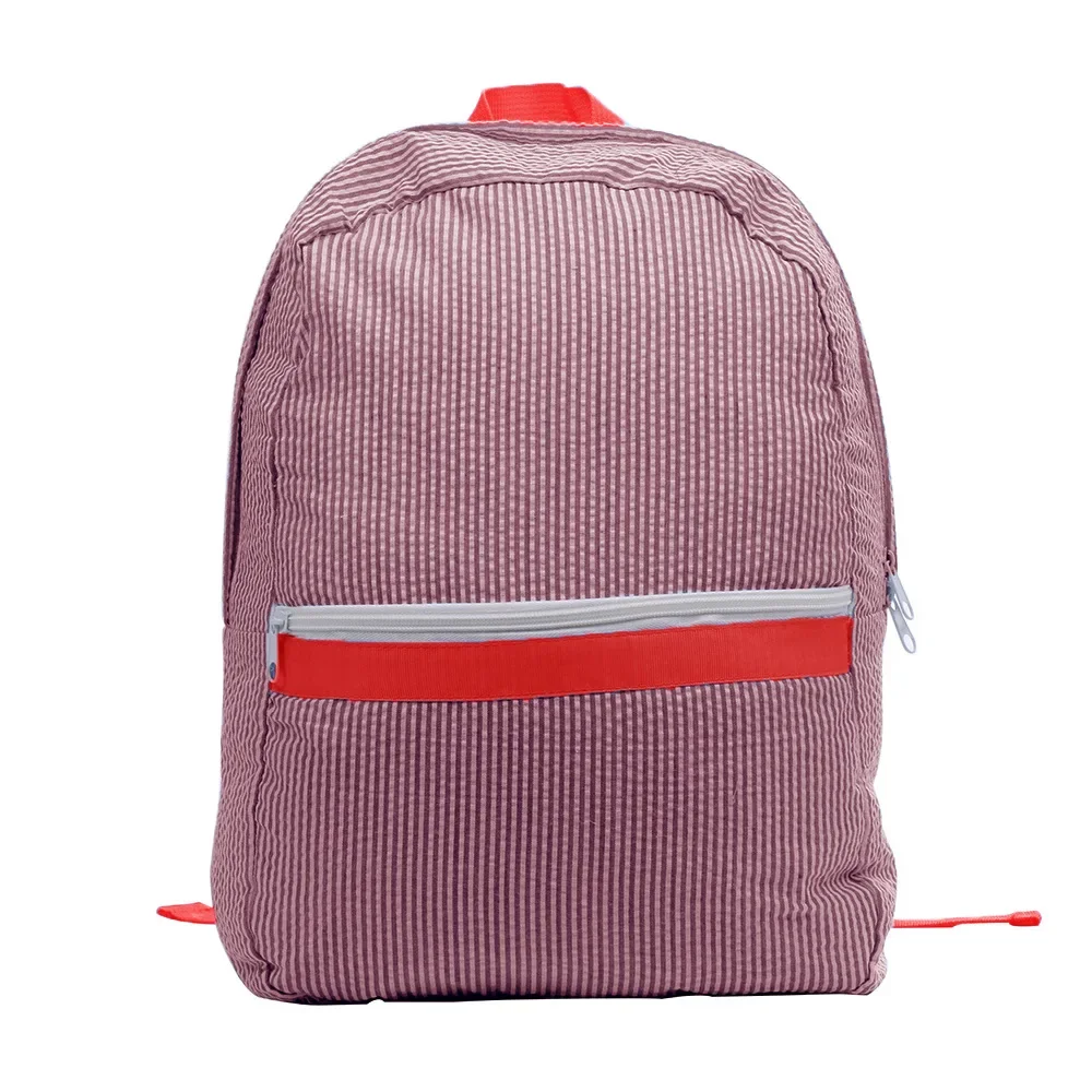 Blank Seersucker Backpack Kids Striped Pattern School Bags Children Large Capacity Preschool Book Bag Cute Baby Diaper Bag