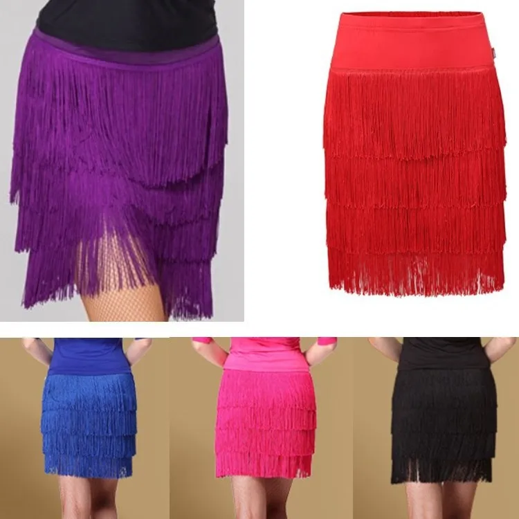 

2025 Latin Skirt New Adult Four Layers Fringe Design Samba Dance Skirts Cha Cha Professional Competition Ballroom Costumes