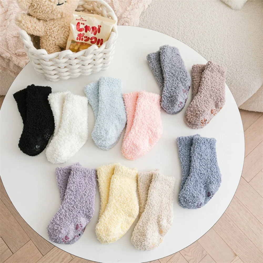 Breathable Baby Socks Comfortable Lovely Non-slip Winter Warm Hosiery Kids Toddler Baby Boys Girls Plush Fluffy Socks