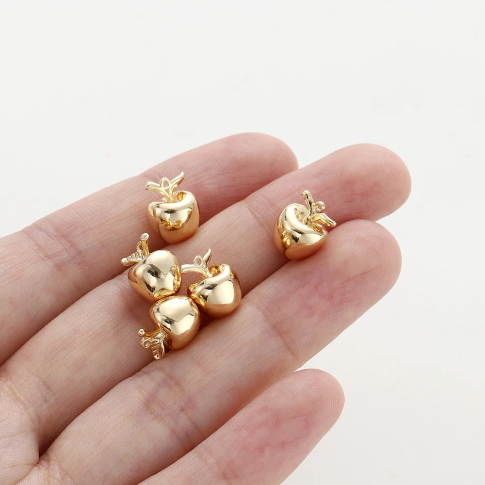 2/4/6Pcs/Lot 8*10mm 18K Gold Color Plated Brass Solid Apple Pendants for DIY Necklace Earrings Jewelry Making Accessories
