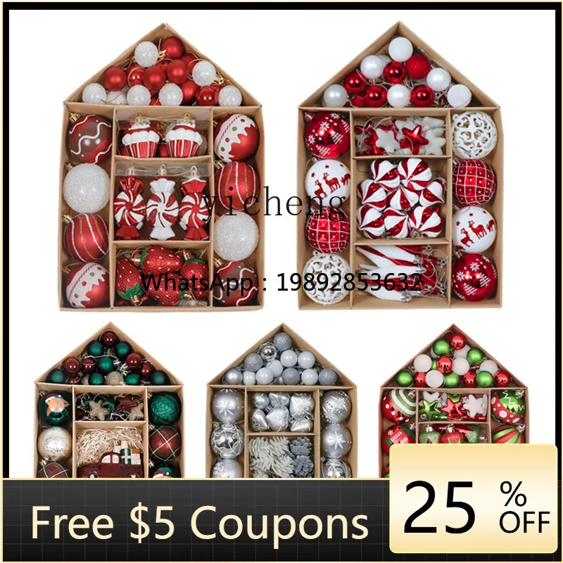 

ZC Christmas Ball Red and White Gift Bag Set 70 Ornaments Christmas Decorations Set Box Layout