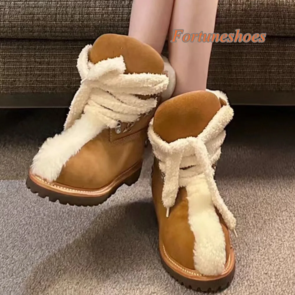 

Front Strap Round Toe Women Boots Mid Calf Height Increasing Patchwork Pumps 2025 New Arrivals Casual Fashion Winter Snow Boots