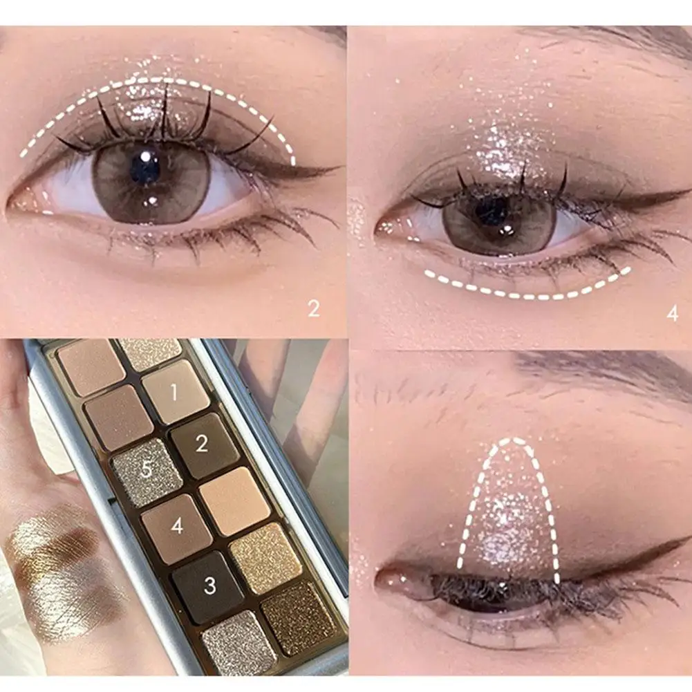 Paleta impermeável de longa duração Matte Eye Shadow, cosméticos profissionais, Smooth Shimmer Gilter, 12 cores