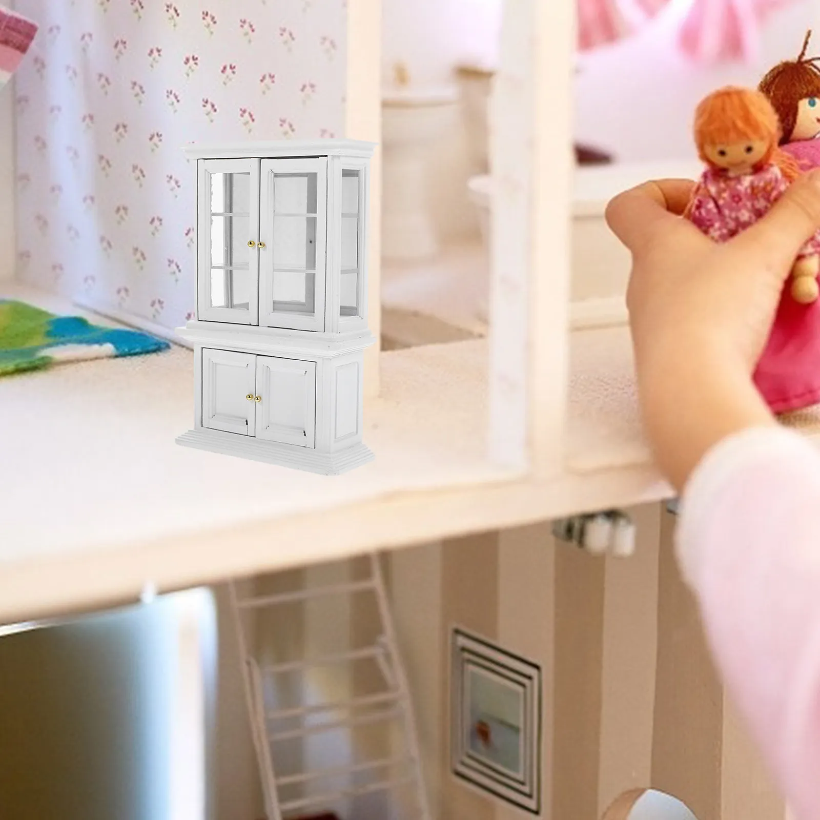 

Miniature Cabinet 1:12 Scale Wooden Glass Mini Home Furniture Display Cabinet Miniature Accessories Decor Furniture