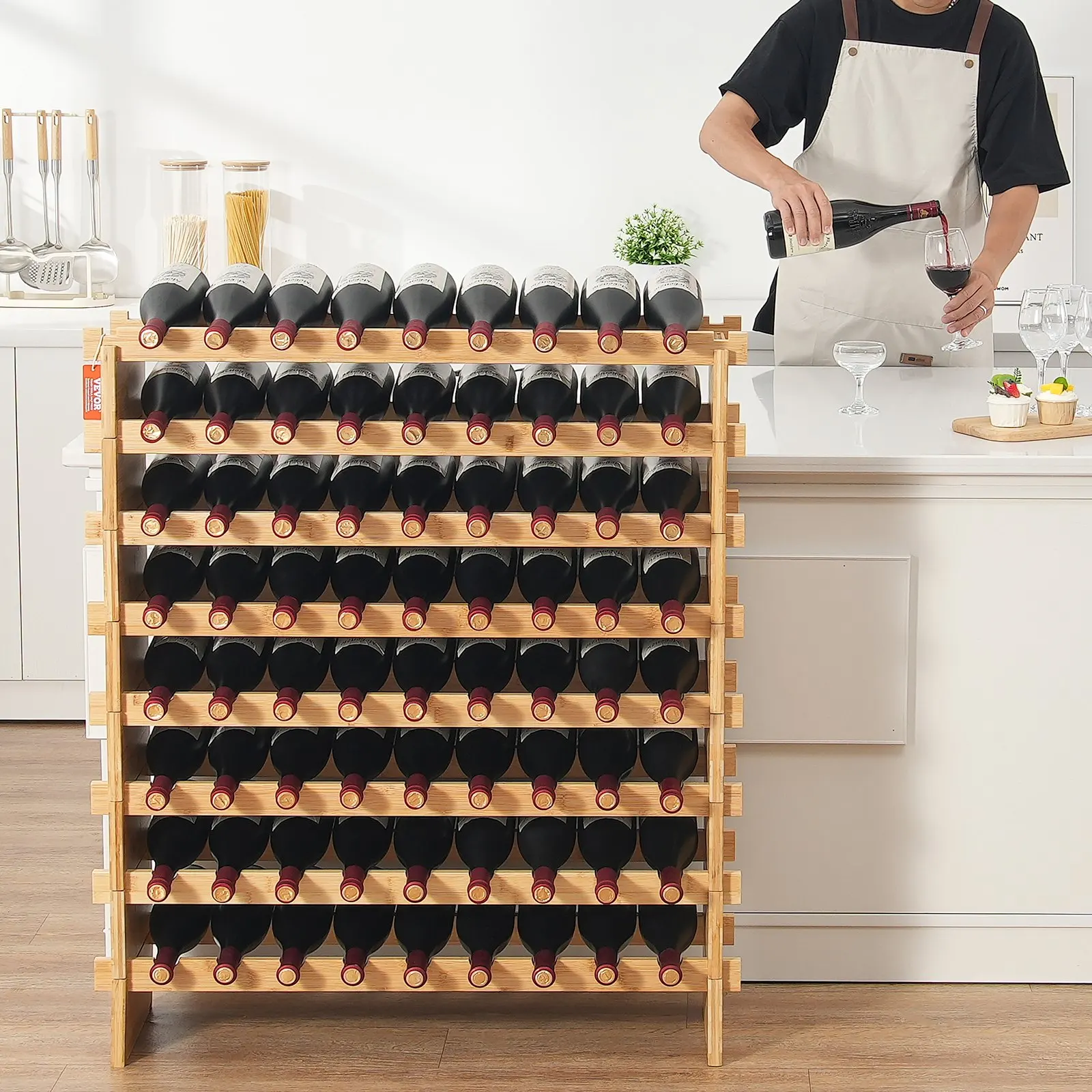 

72 Bottle Upgrade Modular Wine Rack Bamboo Wood Display Shelf 8-Tier