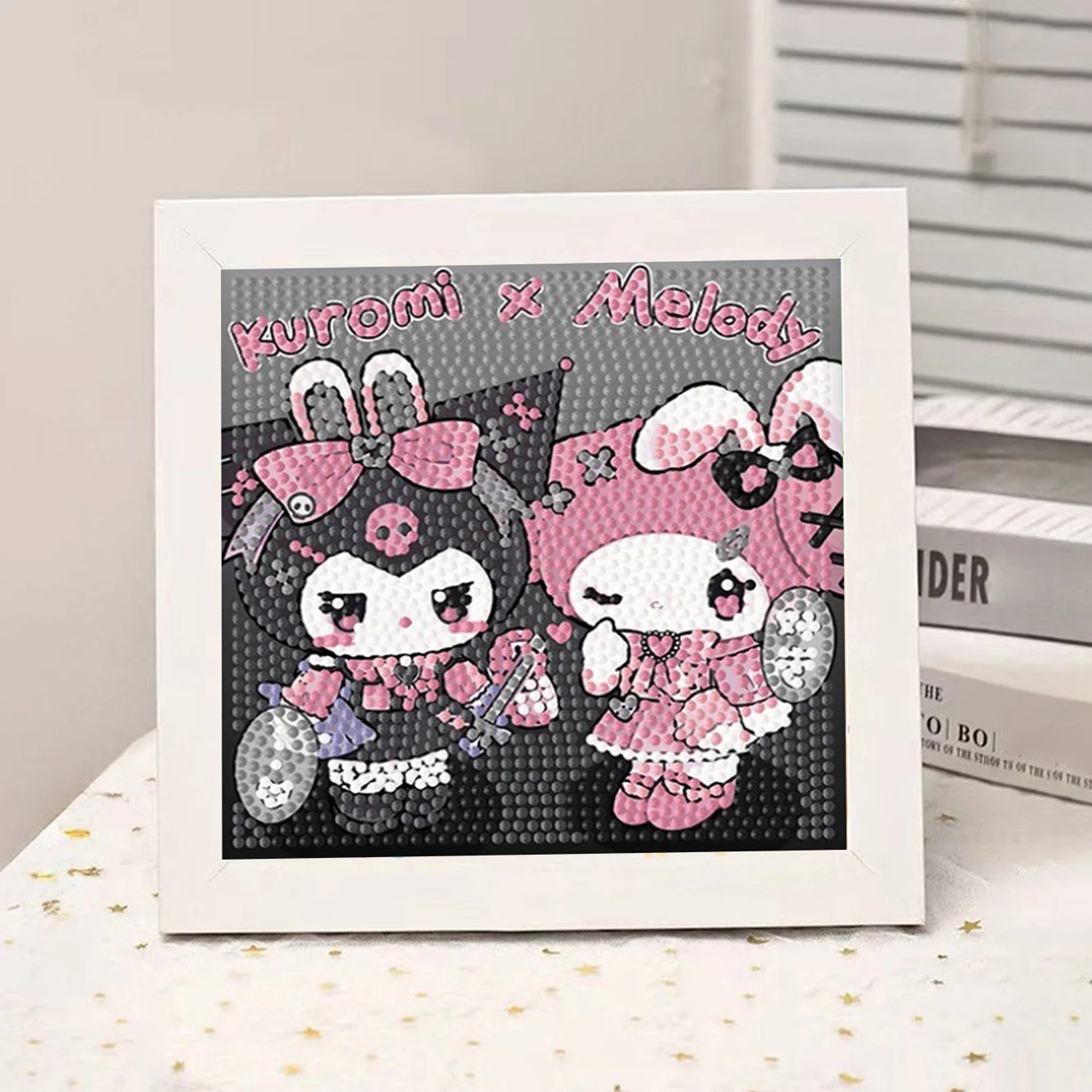 

Sanrio cartoon kuromi&melody crystal diamond framed decorative painting couple DIY cross stitch kit desktop and furniture