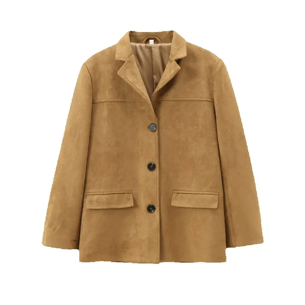 

Женская замшевая свободная куртка с воротником, длинным рукавом и карманом на пуговицах, осенне-зимняя новая модная куртка