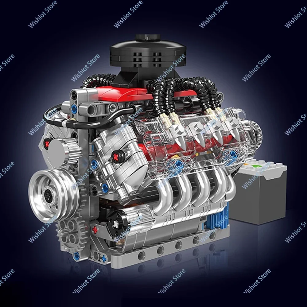 Mould King 10171 LSX454 V8 Engine Motorized Simulation Model Electrically Drive Building Blocks Technical Car Parts Toys Gift