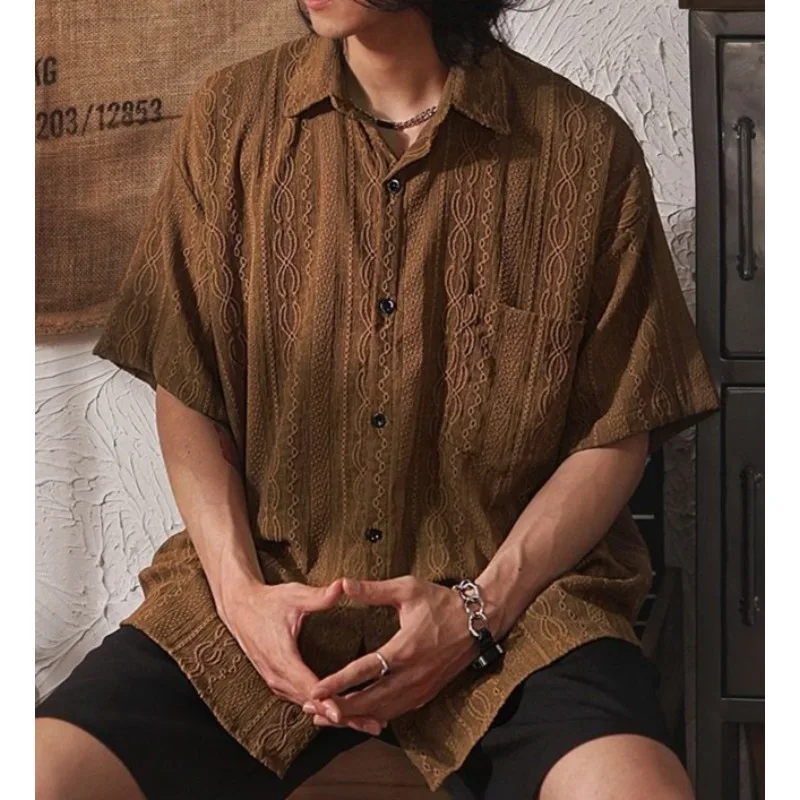 

Loose Shirt Trendy Niche Design Sense Hollow Short-sleeved Shirt Men's Summer Ethnic Style Casual Ruffian Handsome