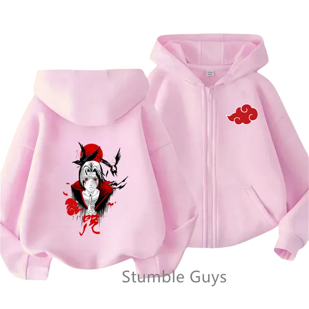 New Narutos Zipper Hoodie Kids Clothes Boys Cartoon Print Autumn Anime Long-sleeved Kakashi Sasuke Hooded Sweatshirt Casual TopS