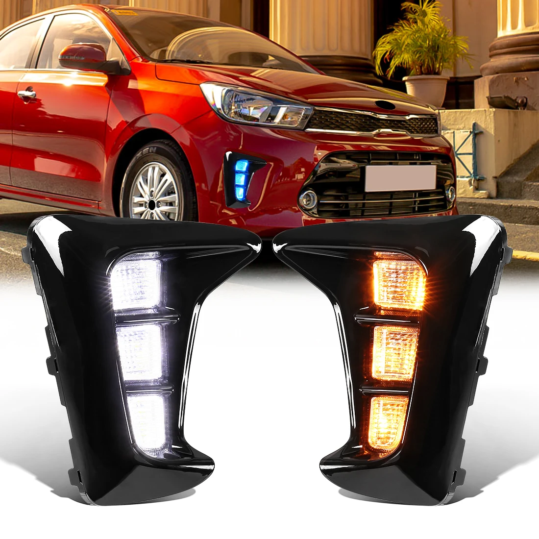 

Светодиодные противотуманные фары для Kia Pegas 2018 2019 2020 DRL дневные ходовые огни динамический желтый указатель поворота автомобильные аксессуары 12 В