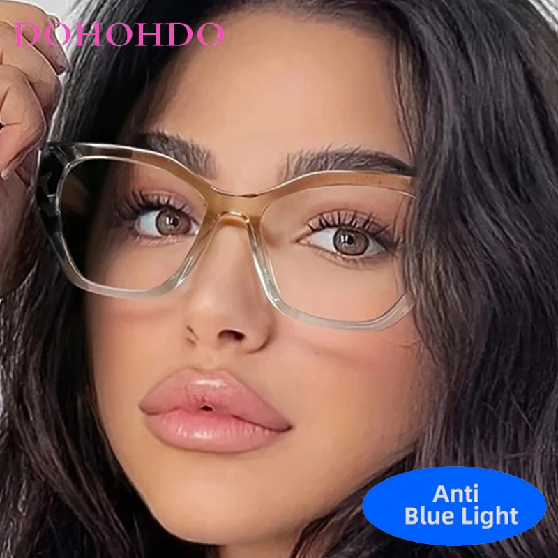 

Trendy Double Color Big Cat Eye Anti Blue Light Glasses Women Men Luxury Designer Reading Gaming For Computer Optical Eyewear
