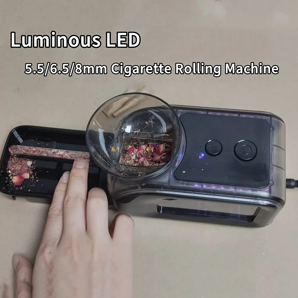 

5.5/6.5/8mm Electric Tobacco Rolling Machine Luminous LED Cigarette Injector King Size Regular Slim Cigarette Maker Smoking Tool