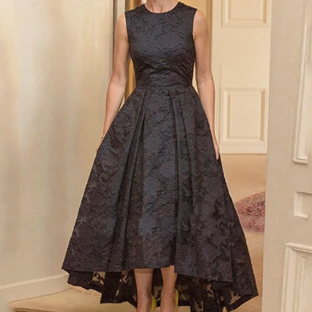 

Charming Sleeveless Hi-lo Wedding Evening Party Dresses Guest Gown for Women Black Lace Mother of The Bride Dress Customized