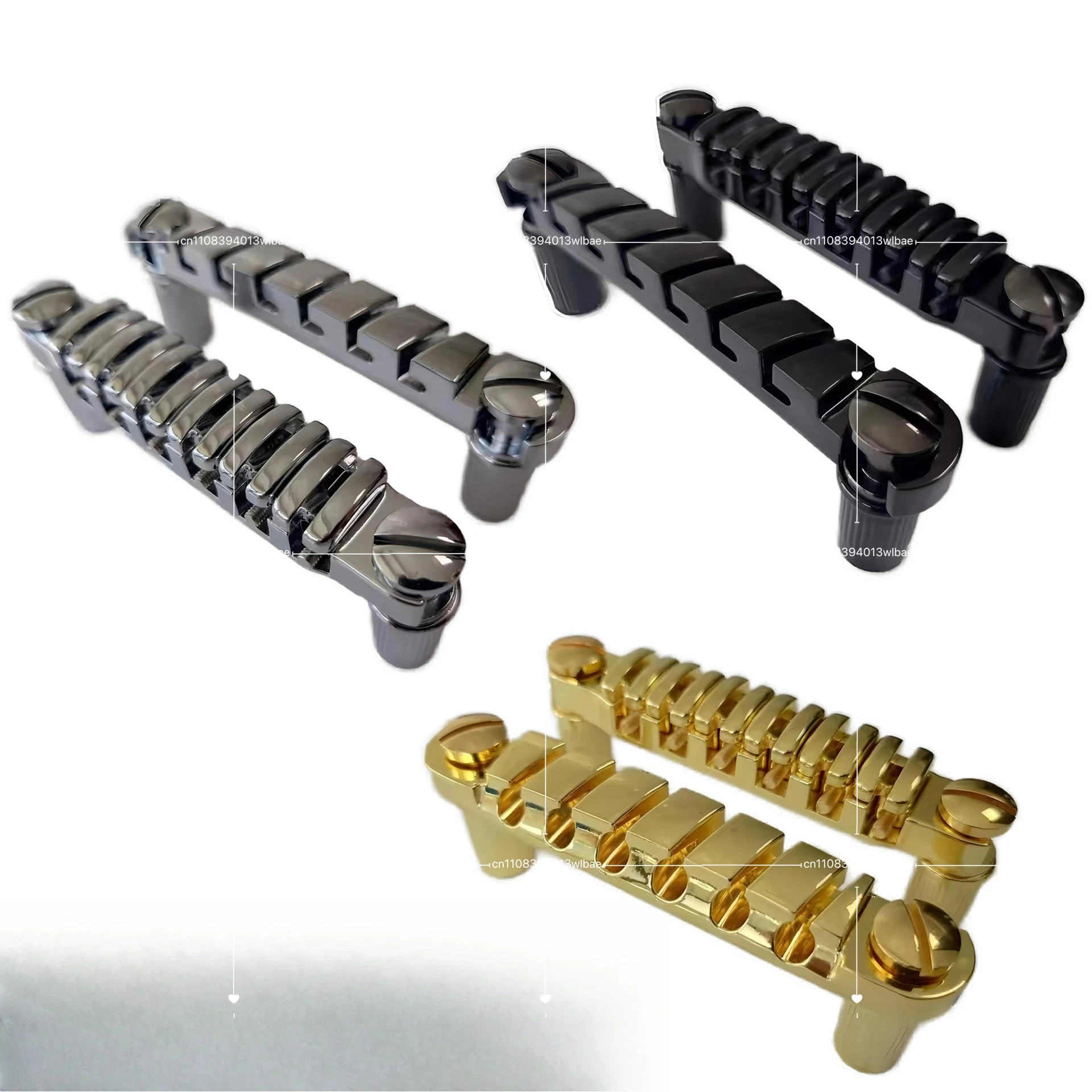 Bridge & Tailpiece for LP Style Guitar String Space 52MM-10.4x5 Top Hanging String Individual Saddle Black/Gold/Chrome