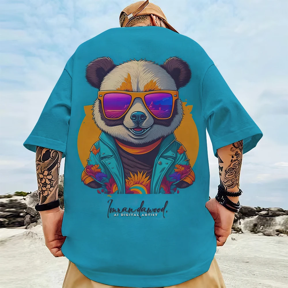 New Trendy Men's T-Shirt 3d Panda Back Print T-Shirt For Men Street Hip Hop Tees Oversized T Shirt Man Clothes Half Sleeve Tops