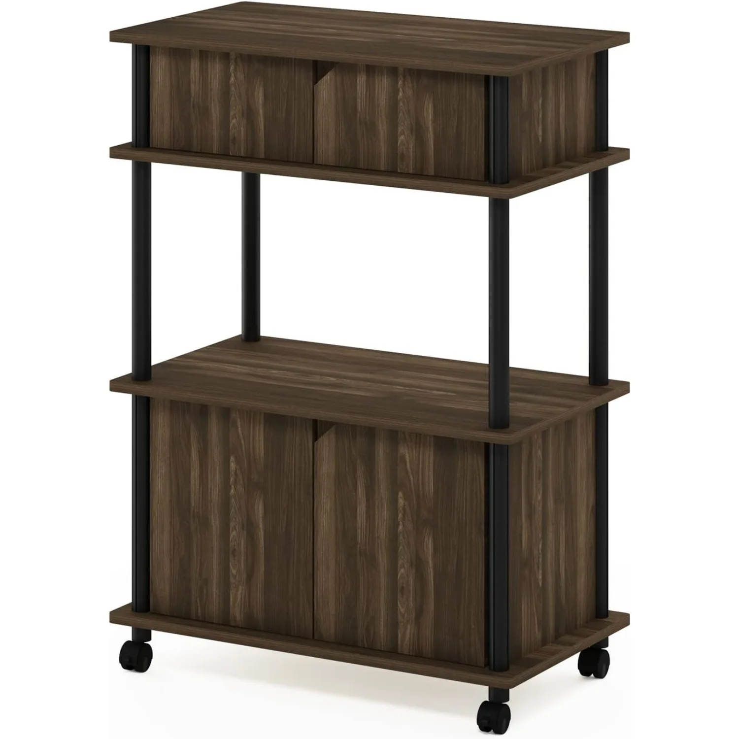 Turn-N-Tube Kitchen Storage Cart with Cabinet and Lockable Wheels, Columbia Walnut/Black