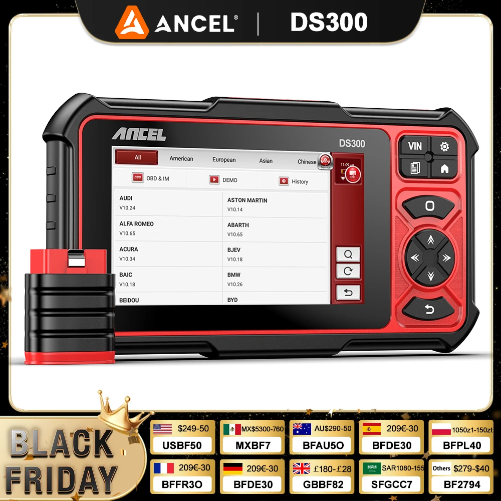 

ANCEL DS300 OBD2 Car Diagnostic Tools Full System OBD2 Scanner Bidirectional Tool 30+ Reset Service FCA Autoauth for All Vehicle
