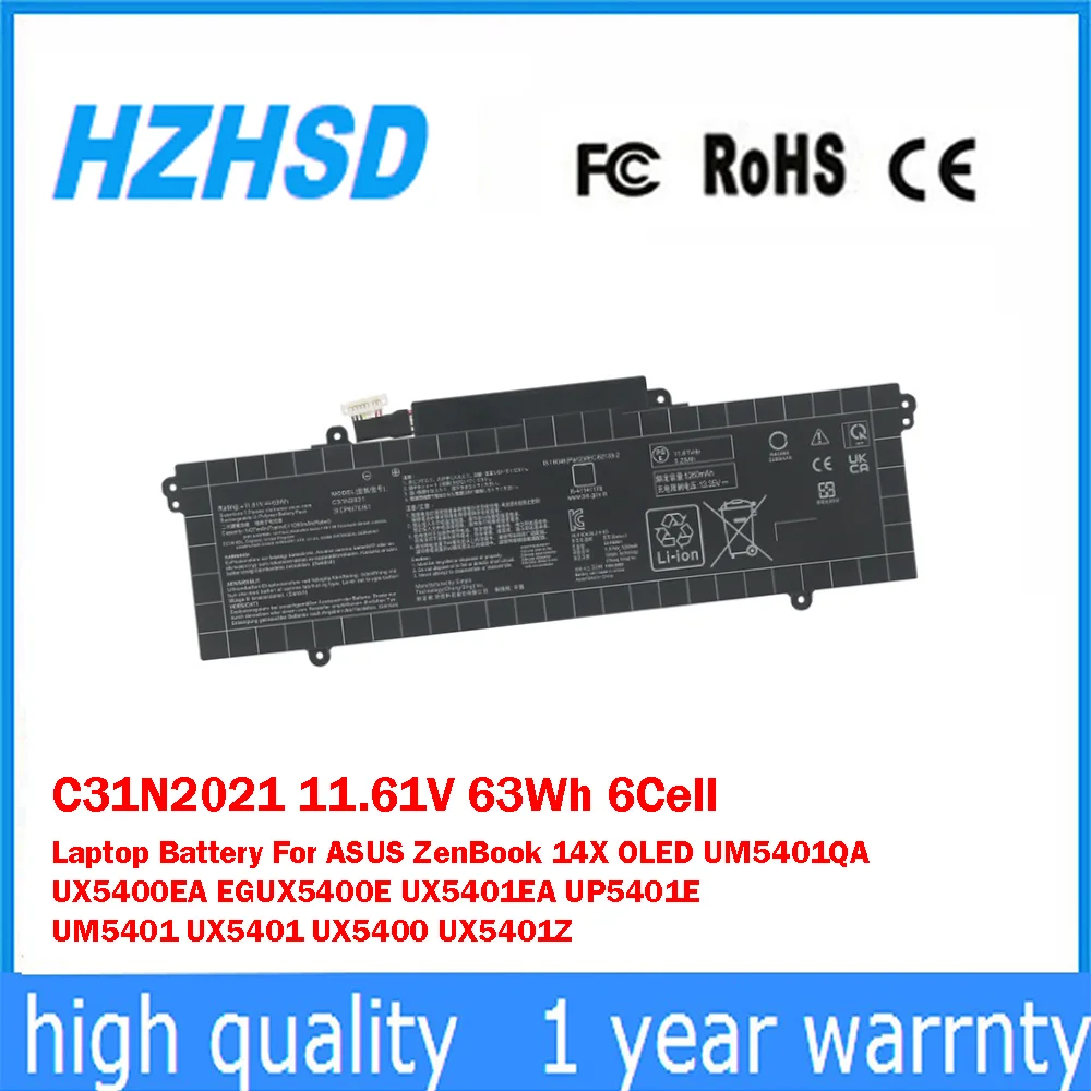 

C31N2021 11,61 В 63 Втч 6-элементный аккумулятор для ноутбука ASUS ZenBook 14X OLED UM5401QA UX5400EA EGUX5400E UX5401EA UP5401E UM5401 UX5401