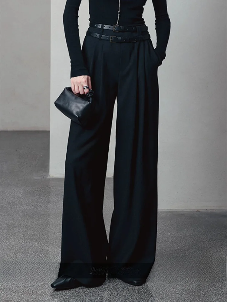 

Soulkiss Premium Merino Wool Wide Leg Pants U-Sle Double Belt Australian Spun Yarn Faionable Casual Knitted Trousers