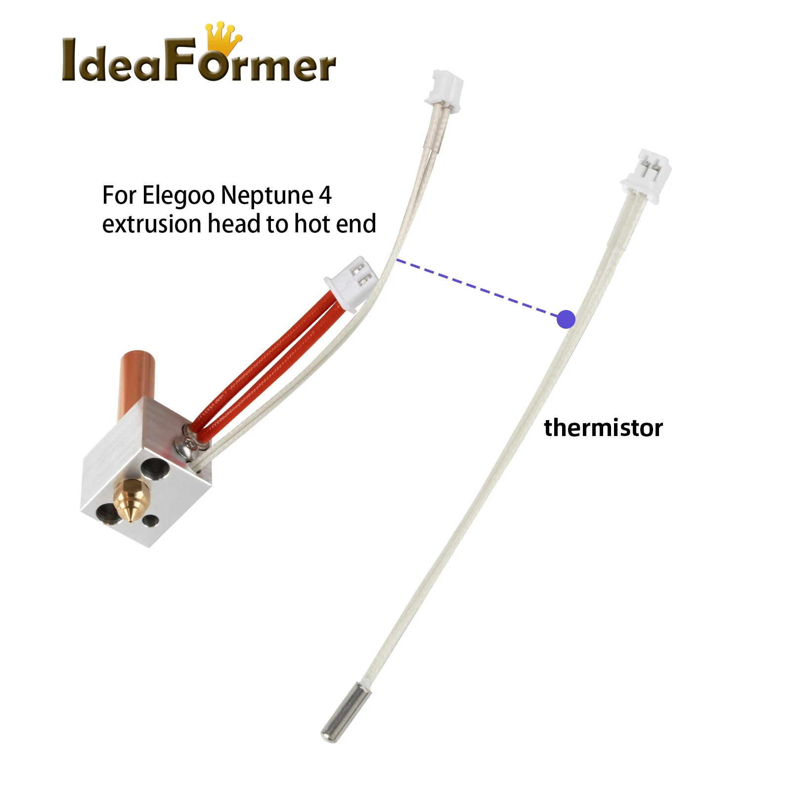 

IdeaFormer Thermistors For Elegoo Neptune 4 Hotend Elegoo Neptune 4 Pro Hotend Upgraded NTC100K 3950B PH2.0 terminal Parts