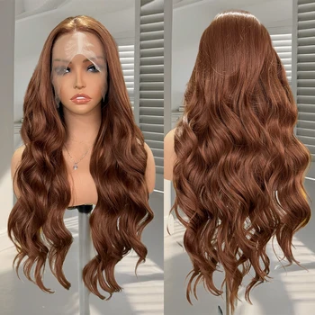 Brown Wig Body Wave Synthetic Lace Front Wigs For Women Synthetic Hair Natural Hairline Deep Wave Lace Wig Cosplay Ready to Wear
