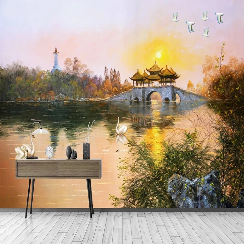 Photo Wallpaper European Beautiful Oil Painting Lake Scene Murals Living Room Dining Room Kitchen Background Home Decor Fresco