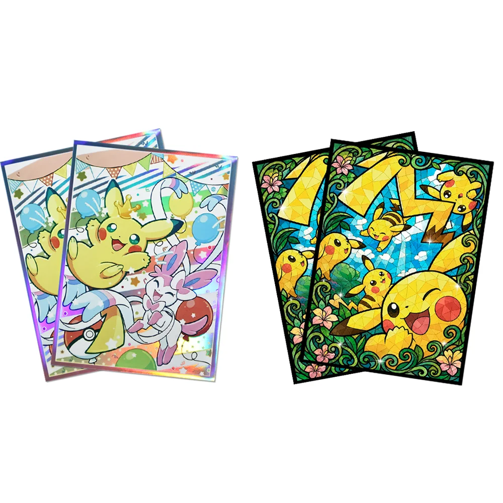 60 PCS Standard Size Holo Pikachu Anime Card Sleeves Toploading Trading Card Protector for MTG/PTCG Sports Cards Board Games