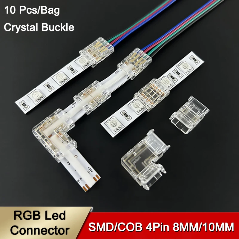 

10Pcs/bag Reusable Crystal 4 pin SMD Cob Led Strip Light Connector 8mm 10mm 4Pin Corner Led Connector