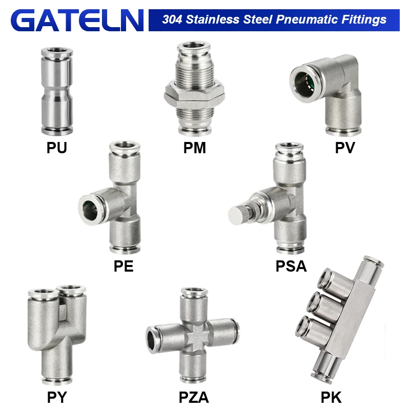 10Pcs/Lot 304 Stainless Steel Pneumatic AirFittings High Pressure Pipe Connector PU/PY/PE/PV/PM/PZA/PSA/PK Hose 4 6 8 10 12mm